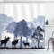 ABAKUHAUS Elch Duschvorhang, Grau Wild Forest Tiere, Stoffliches Gewebe Badezimmerdekorationsset mit Haken, 175 x 200 cm, Schwarz Weiß Grau