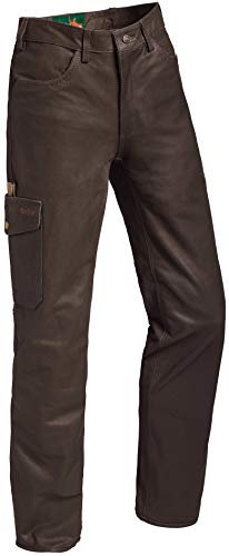 La Chasse Lederhose aus Büffelleder mit Beintasche für Herren strapazierfähig Trachtenhose Büffellederhose Jagdlederhose Herrenhose mit ausknöpfbarem Innenfutter (27, Braun)