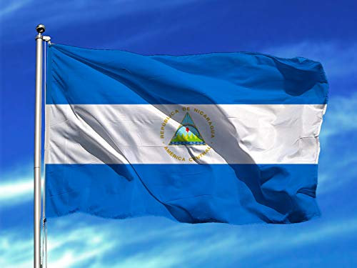 Bandera de Nicaragua 85x1,50cm | Reforzada y con Pespuntes | Bandera Con 2 ojales Metálicos y Resistente al Agua