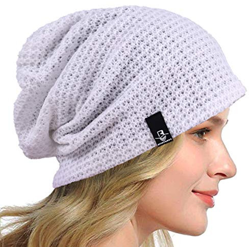HISSHE Frauen Slouch Beanie Strickmützen Baskenmütze Skullcap Lange Baggy Winter Sommer Hüte B08w (Solide Weiß)