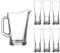 Lucente 7PC Durable Everyday Clear Drinking Glass & Pitcher Jug Set - Set of 6 Weizen Style Beer Soft Drink Glasses 300ml & 1.8L 1.8 Litre Pitcher Style Jug.