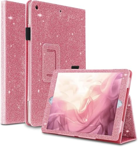 CASZONE iPad 8ª generación 10.2 con Soporte para lápices 2020 - Funda de Piel sintética Brillante con Purpurina para iPad de 10.2 Pulgadas con Apagado y Encendido automático para niñas, Rosa