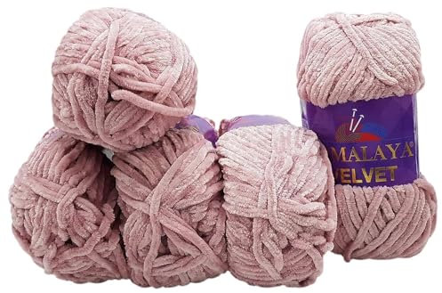 5 x 100 Gramm Himalaya Velvet Micro-Polyester Strickwolle samtig 500 Gramm Wolle (altrosa 90049)