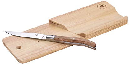 LAGUIOLE - LAGUIOLE Planchette à Saucission avec Couteau Bois Hévéa Trancheuse Charcueterie Manuelle, Bois Clair, 30x10cm