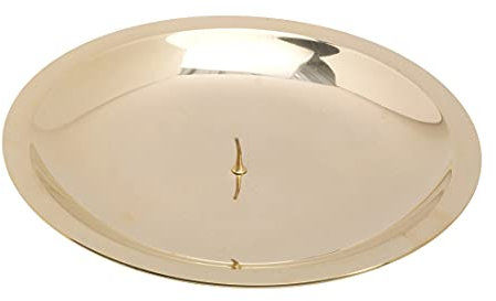 NKlaus Kerzenteller Ø 16cm Messing Kerzenständer Taufkerze Kerzenhalter mit Dorn Kerzenuntersetzer Stumpenkerzen Kommunion Taufe Gold poliert 10569
