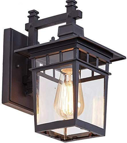 Retro Außenwandleuchte Schwarz mit Dämmerungsschalter Aluminium und Glas Außenlampe Hauswand Leuchte für Balkon Treppen Terrasse Garten Einfahrt Flur Wandbeleuchtung