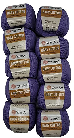 Baby Cotton YarnArt Baby Cotton Strickwolle mit 50% Baumwolle, 500 g Wolle Uni Lila 418