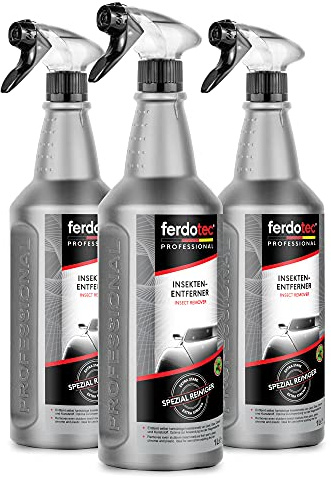 ferdotec® 3 x 1L Auto Insektenentferner zur Reinigung der Windschutzscheibe | Insektenreiniger Vorreiniger für Glas, Lack, Chrom, Kunststoffflächen | Autopflege zur Entfernung von Insekten & Flugrost