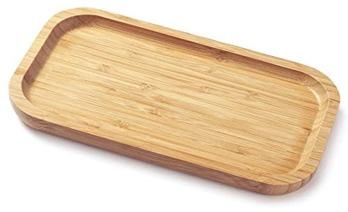 Plateau Bambou, Plateau de Service Bois, Plateaux pour Articles de Toilette, Plateau Comptoir, Plateau Décoratif Rectangulaire pour Organiser, 25 x 14 x 2 cm