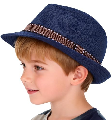 ITODA Cappello a Cilindro in Lino per Bambini Cappello Trilby Cappello di Paglia Traspirante UV Cappello da Sole per 3-8 Anni