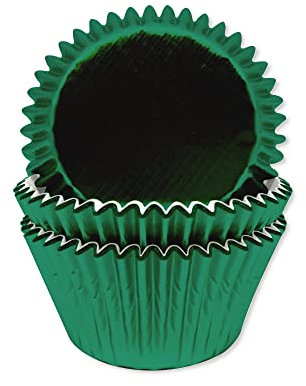 Anniversary House Green Foil Cupcake Cases for Baking, Baking Cups in Heavy Duty Greaseproof Paper, Metallic Green Emerald Colour, Pack of 45, 3.2 x 5cm, J183