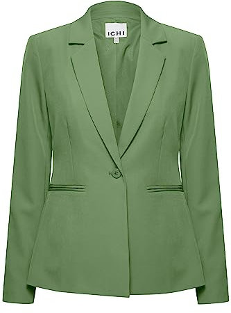 ICHI IHLEXI BL Damen Blazer Kurzblazer Jacke Ein-Knopf-Blazer mit Stretch und Reverskragen, Größe:34, Farbe:Willow Bough (180119)