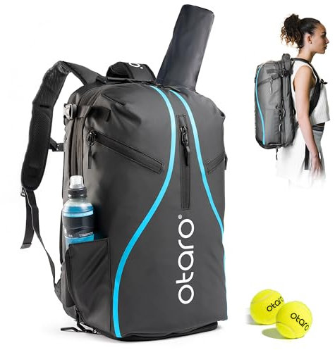 Otaro Tennistasche (PRO - Schwarz/Blau) - Elegantes Design & Innovative Raumaufteilung - Deutsches Start-Up unterstützen! Tennistasche, Tennisrucksack Damen, Tennistasche Herren