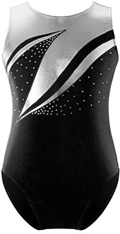 Hedmy Mädchen Turnanzug Gymnastikanzug Ärmellos Tanz Body Overalls Trikot Leotards Kinder Gymnastik Wettkampf Kostüm 3-14 Jahre Schwarz B 158-164