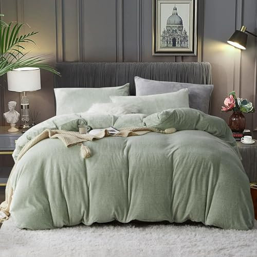 Luofanfei Kuschelbettwäsche Flauschig Warme Bettwäsche 135 x 200 4teilig Grün Cashmere Touch Winter Nicki Teddy Bettwäsche Uni Hellgrün Microfaser Fleece Plüschbettwäsche135x200
