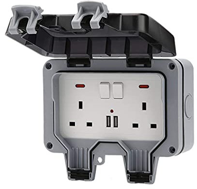 EdirFtra Outdoor socket, IP66, 2 sets of waterproof double sockets, outdoor socket, outdoor wall socket with USB charging port, weatherproof switch power socket, wall electric socket box