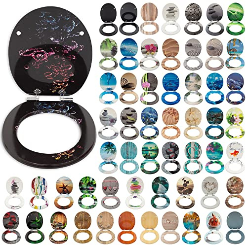 SG Traders® Toilet Seat with Soft Close - Wooden Toilet Seat Cover with Zinc Alloy Hinges, Comfortable Toilet Seat Covers with Colorful Designs Easy to Install, Assembly (Dark Ocean)