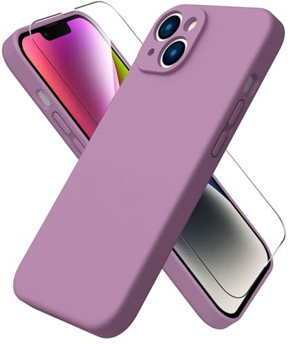 ACRONIX Compatible with iPhone 14 Case 6.1,with 1 x Screen Protector, Silky-Soft Touch Liquid Silicone Shockproof Rubber Cases Comprehensive Protection Cover for iPhone 14-Lilac Purple