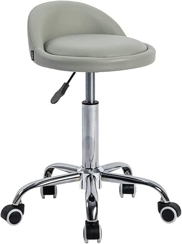 Mingone Rollhocker Praxishocker mit Rollen Bürohocker Höhenverstellbar Drehhocker 360° Arbeitshocker mit Niedriger Rückenlehne Kunstleder φ36.5cm,Grau