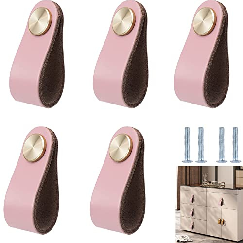 BOOLSFMAM 6 Stück Ledergriffe für Möbel,6.4 x 2.5 cm Handgemachte Griff Möbelknöpfe Leder Möbelgriffe,Schubladengriff Schrankknöpfe für Küchenschränke, Kleiderschrank
