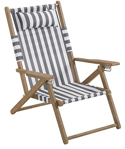 Lavish Home Strandkorb – Outdoor-Klappstuhl aus wetterbeständigem Holz mit Rucksackgurten – 4-Positionen-Liegesitz – Beach Essentials (Grau)