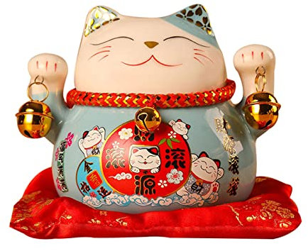 Winkekatze Sparschwein, 4.5in Feng Shui Münzbank, Glückskatzen Münzenbank, Keramik Glückskatzen Spardose, Kleingeld Spartopf für Geschenk, Schreibtisch, Spielzeug Dekoration (Blau)