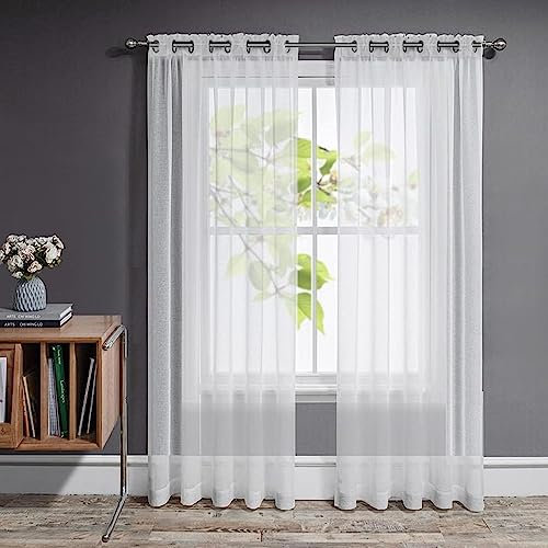Joydeco Gardinen mit Ösen Transparente 2er Set, H 225 x B 140 Optik Gardine Voile Ösenvorhang Ösenschal Durchsichtig Vorhang Kurz für Schlafzimmer Wohnzimmer Schlaufenschal