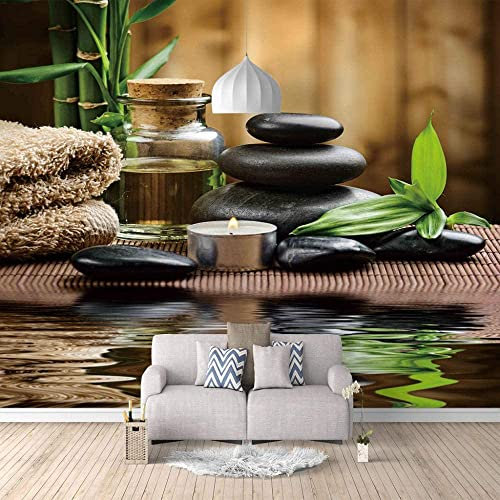 Murale Bambou Et Pierre Zen Papier Peint 3D Mural Papier Salon Chambre Mur Décoratif 3D Papier Peint Coller Salon Le Mur Pour Chambre Mural Amovible Mur Photo Auto-A 140 (largeur) x 70 (hauteur) cm