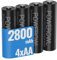 POWEROWL 4 PCS AA Rechargeable Batteries 2800mAh NiMH 1.2V Rechargeable AA Batteries for Outdoor Solar Lights and Home Appliances
