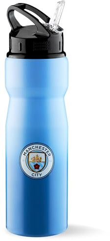 Manchester City FC Metall Trinkflasche mit Strohhalm 750ml Auslaufsicher Sport Trinkflasche Gym Water Bottle - Fußball Geschenke
