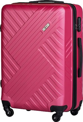 Xonic Design Reisekoffer - ABS Hartschalen Koffer mit 360° Leichtlauf-Rollen - hochwertiger Trolley mit Zahlenschloss in M-L-XL oder Set (Neon Light Pink, L)