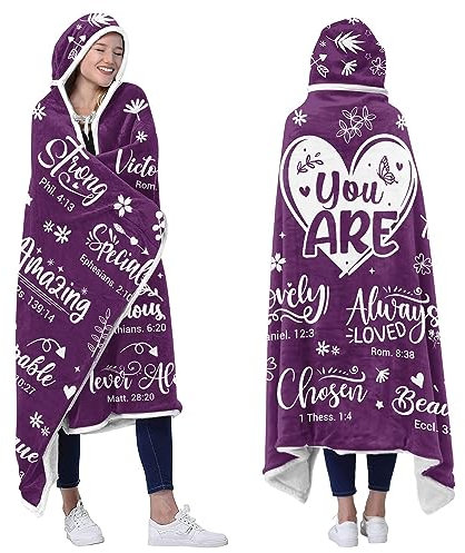 Lanqinglv Flauschig Kuscheldecke mit Kapuze,Sherpa Personalisierte Decke Geschenke“You Are”,Violett Flanell Fleece TV-Decke mit Ärmeln,Flanelldecke Wohndecke Sofadecke Tragbar Decke 120x185cm