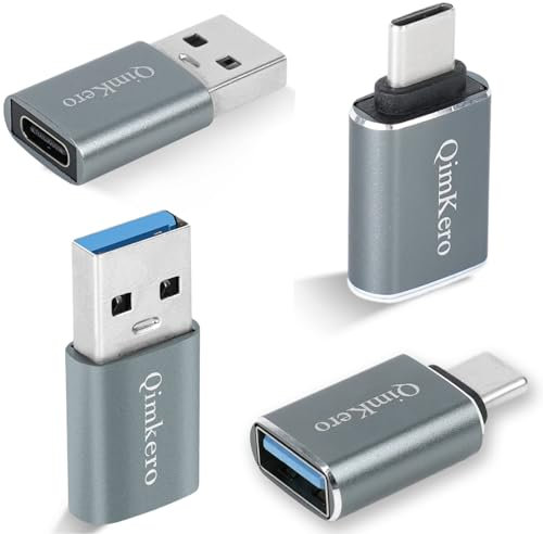 QimKero (4-Pack) 2 * Type C Female to A Male Charger Converter & 2 * USB C Male to USB Female OTG Adapter, for iPhone 12, 13, 14, 15, Apple, AirPods, iPad, MacBook, Samsung Galaxy S23, S22,MacBookPro