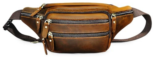 Handadsume Echtleder Wandern Reiten Reisen Fanny Pack Hüfttasche Kleine Telefon Tasche für Männer Frauen 380 (383 Brown)