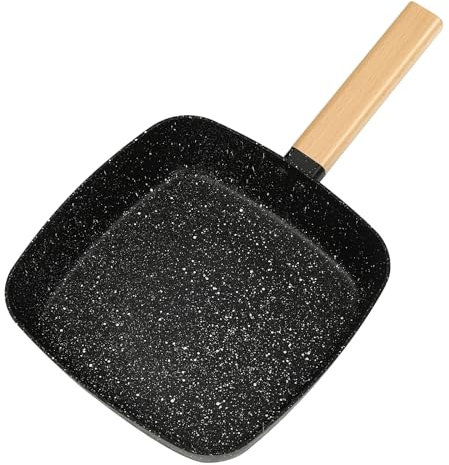 SABUIDDS 18 x 18 cm Gusseisenpfanne Grill mit Stiel, Grillbratpfanne Quadratisch Bratpfanne zum Zubereiten von Köstlichkeiten, Grillpfanne Gusseisen für Kochfeld Gasgrill Herd & Backofen, Schwarz
