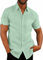Glacspyg Linen Shirt Men's Short Sleeve Work Casual Shirt Fit Business Casual Holiday Summer Beach Green XL