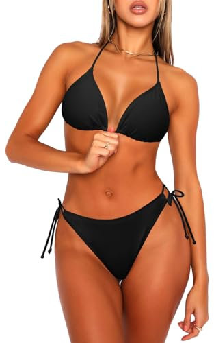 Navneet Women 2 Piece Bikini Sets Push Up Triangle Bikini Top Sexy Cheeky Bikinis Bottoms Beach Swimsuit Swimming Costume Black M