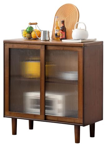 Tiita Bambus Sideboard Buffet Schrank Rattan Küche Aufbewahrungsschrank Boho Kaffee Bar Tische für Küche Wohnzimmer Flur Büro Walnuss