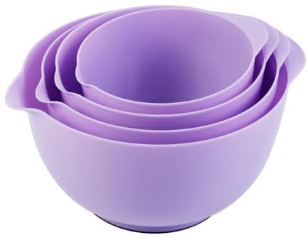 BoxedHome Purple Mixing Bowl Set Plastic Salad Bowl Non-Slip Stackable Serving Bowls for Kitchen 4-Piece Mixing Bowl Set