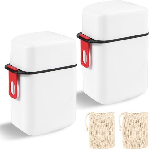 2 pièces Boîtes à Savon, Boite Savon Voyage Etanche, avec 2 Sacs en Filet à Savon, Porte Savon de Bain Solide, pour Randonnée, Camping, Maison, Salle de Bain, Cuisine