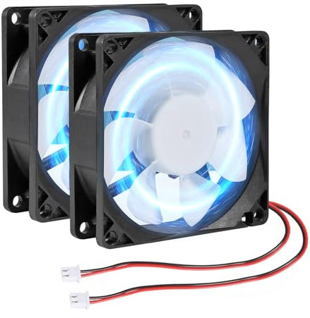 2Pcs 80mm/3.15inch for DC Fan 5V Computer Case Fan 80x80x25mm 2Pin 8025 Blue LED Power Cooling Fan DC Brushless Cooler Fan 8cm for PC Case CPU Brushless Axial Radiator Fan