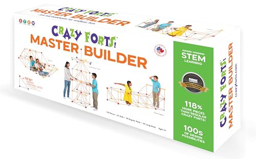 Crazy Forts Master Builder, 118 pieces, Fort Building Kit for Kids, Indoor or Outdoor STEM Playhouse Construction Toy
