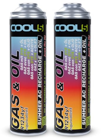 Cool5 Summer AC Recharge + Huile - Réfrigérant et Changement d'huile (R1234YF) - Pour voitures à partir de 2017 et plus récentes - 290 g + 70 % du produit - Solution de climatisation
