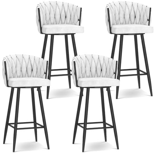 Guyifuny Lot de 4 tabourets de Bar en Velours avec Repose-Pieds dorés, 1/2/3/4 chaises de Bar pour Petit-déjeuner avec Dossier, chaises de comptoir pivotantes, tabourets Hauts pour îlot de Cuisine/b