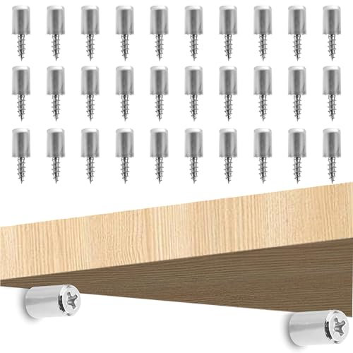 Shelf Support Pegs, 30 pcs Wardrobe Shelf Pins 7.5 mm Self-Tapping Metal Screws with Non-Slip Sleeve Kitchen Cupboard Shelf Brackets for Bookcase Closet Laminate Furniture Shelf Fixing