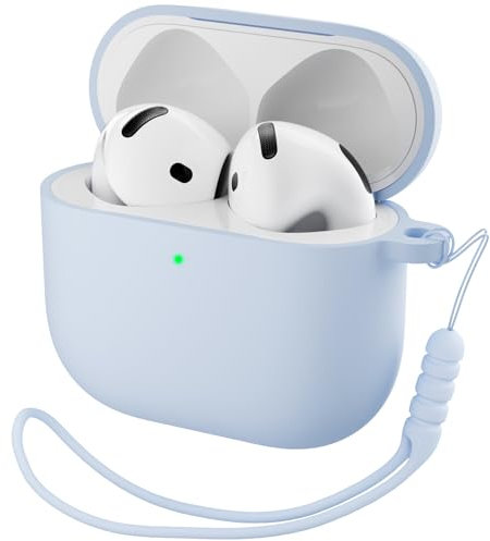 ORNARTO für AirPods 4 Hülle 2024, Schützende Flüssig Silikon Hülle für AirPods 4 2024 Hybrid Skin Front LED Sichtbar Silikon Hülle - Baby Blau