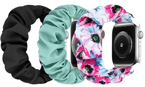 Ecogbd Elastische Scrunchie Ersatzarmband Kompatibel mit Apple Watch Armband 38mm 40mm 41mm 42mm 44mm 45mm 46mm 49mm, Weiche Gewebe Nylonbänder für iWatch Serie 10 9 8 7 6 5 4 3 SE, Frauen