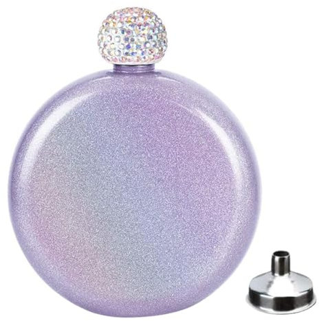 Kalastussaari Women Hip Flask Stainless Steel Ladies Mini Whiskey Flask Glitter Wine Bottle 5oz Purple, Women Hip Flask