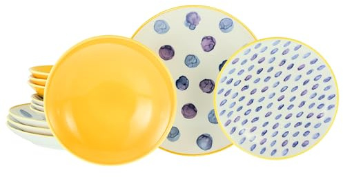 CreaTable, 24177, Serie Maisie, 12-teiliges Geschirrset für 4 Personen, Teller Set aus Steinzeug, spülmaschinen- und mikrowellengeeignet, Qualitätsproduktion