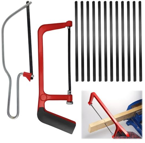 Hacksaw 2 PCS,Junior Hacksaw,Adjustable Angle Heavy Hacksaw for Metal Cutting,Metal Saw Comes with 12 Carbon Steel Mini Saw Bla-des,for Cutting Plastic PVC Pipe Tile and Wood